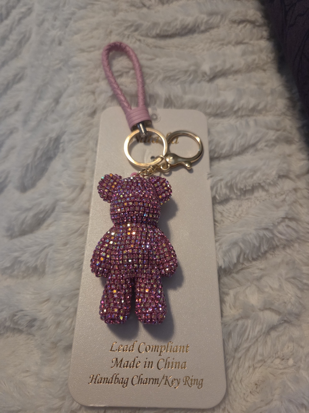 Girls' Pink Crystal Teddy Bear Bag Charm Keychain